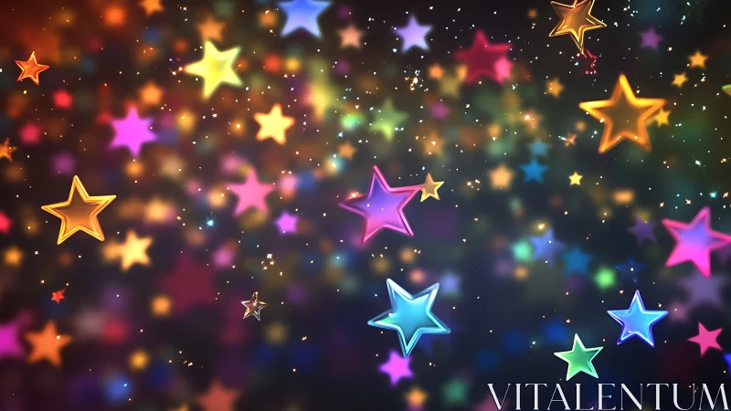 Neon stardust parade drifting across a dreamy night sky.