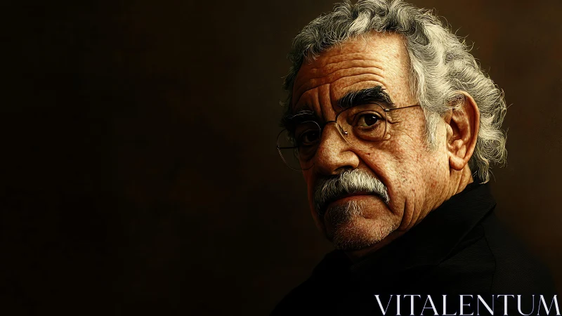 Portrait of older man with glasses on dark background.