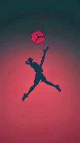 Silhouetted jump athlete under stylized neon orb gradient field.