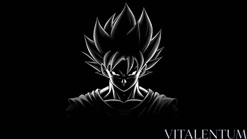Saiyan warrior silhouette under stark monochrome rim light.