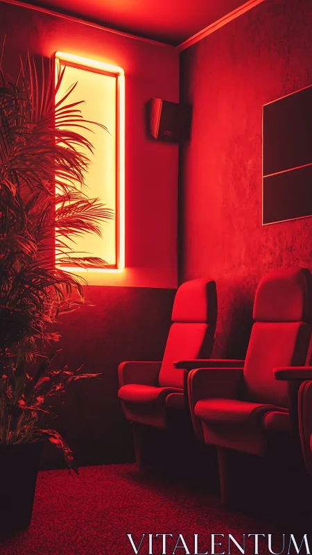 Velvet cinema seats bask in lush neon twilight glow