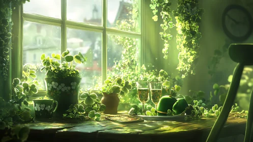 Sunlit clover kitchen window welcomes a gentle green morning