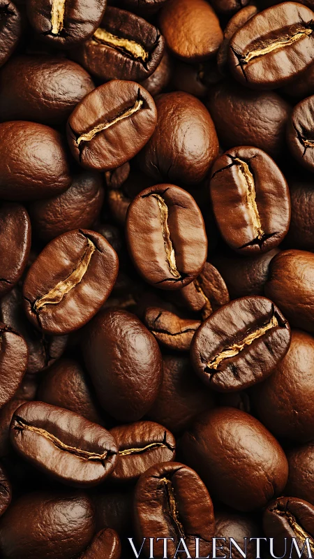 Roasted coffee beans fill the frame in tight macro view