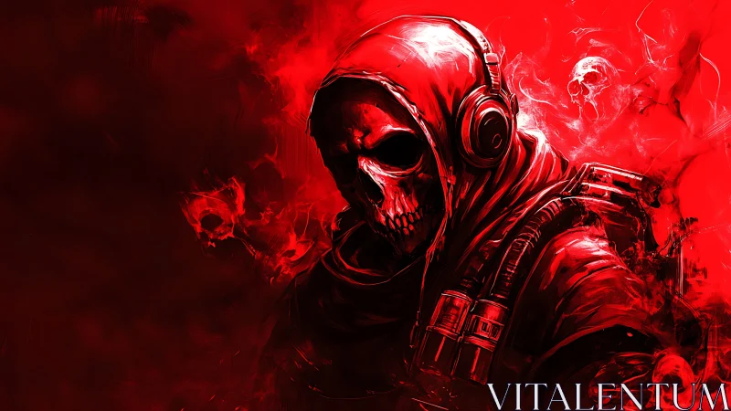 Hooded reaper DJ tuned into a blood-red battlefield.