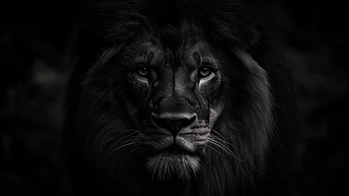 Low key lion portrait reveals detailed facial structure and mane