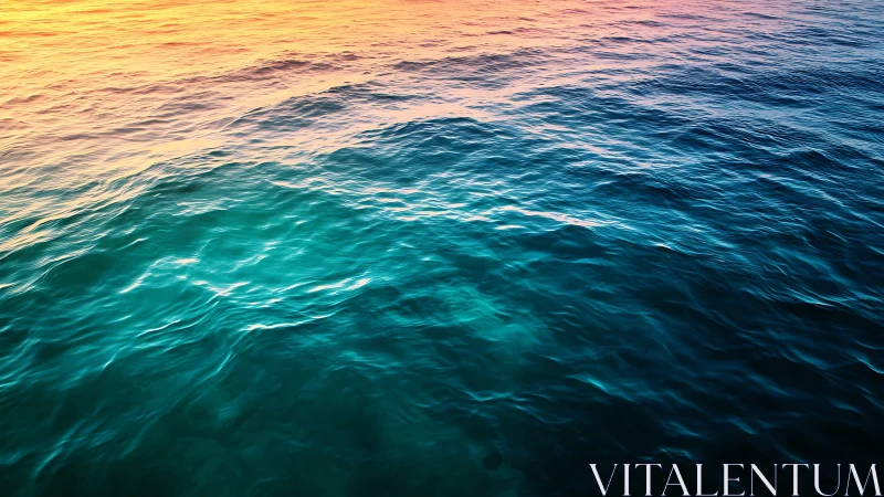 Sunlit ocean ripples under vibrant gradient evening sky.