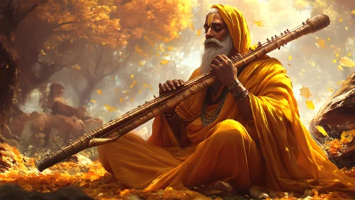 Autumn raga of the forest sage wrapped in golden silence.