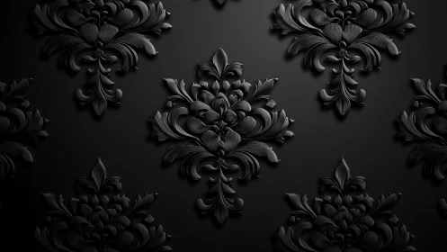 Ornate black baroque flourishes on matte luxury surface.