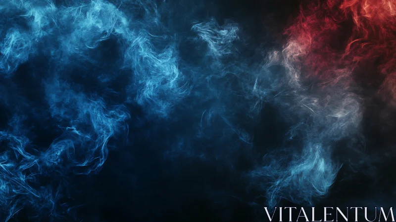 Blue red energy nebula swirls across dark abstract space