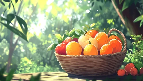 Sunlit citrus chorus gleefully glows in a forest clearing