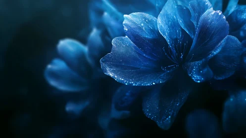 Hydrophobic Blue Flowers With Dewdrop Crystalline Formations