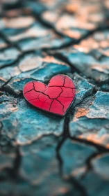 Cracked Red Heart on Fractured Blue Terrain.