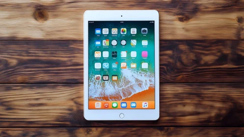 White iPad Mini Device Displaying macOS Sonoma Desktop Interface with Application Icons