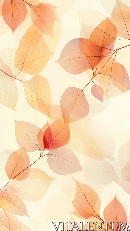Transparent orange leaves overlap on a soft pale background