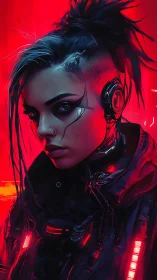 Cyberpunk portrait with neon backlight and tactical rigging.