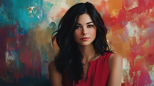 Digital portrait of woman before textured abstract backdrop