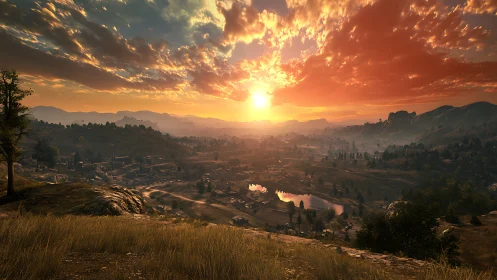 Digital valley panorama captures sunlit atmospheric perspective