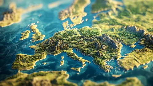 3D relief map renders detailed topography of Europe