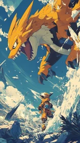 Roaring thunder beast charges as brave explorer races ahead