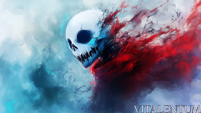 Flaming spectral skull dissolves into swirling crimson mist.