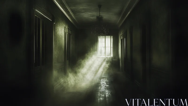 Haunted corridor rendered in atmospheric volumetric light study