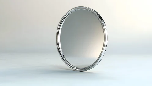 Minimalist round mirror with chrome frame on neutral background.