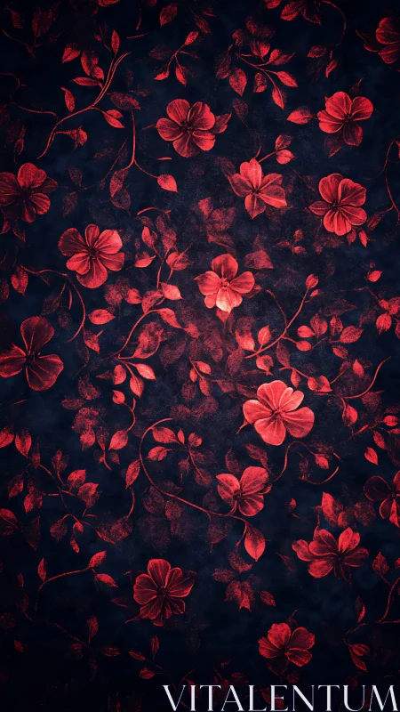 Crimson Blooms Dance Through Midnight Shadow Garden.