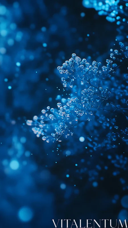 Blue macro dew drops create luminous abstract bokeh web