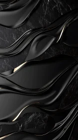 Black fluid ribbons overlay dark stone with metallic edging