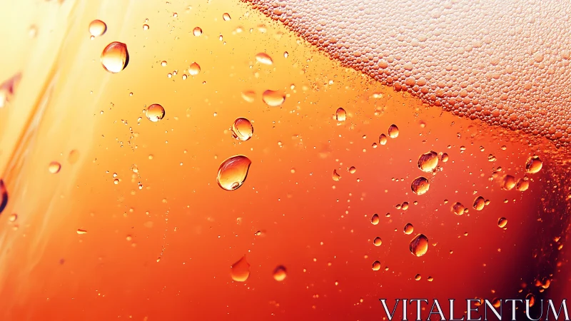 Close-up macro view of orange carbonated liquid surface.