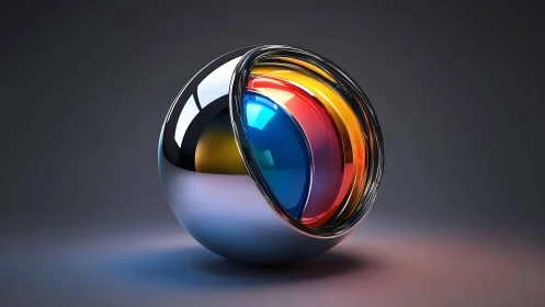 Layered metallic sphere with translucent colored core.