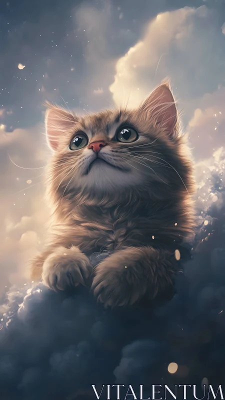 Digitally rendered felid with volumetric light scattering in atmospheric cloud environment