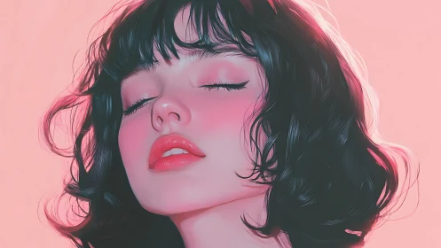 Digital portrait shows closed-eyed figure against pink field