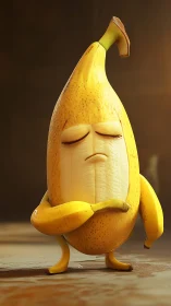 Stoic banana hero quietly strikes a peel-powered stance