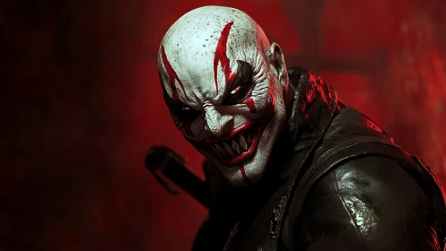 Sinister clown assassin rendered with cinematic 3D lighting