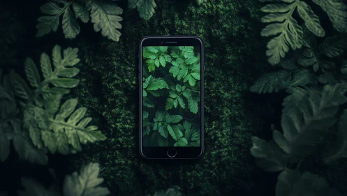 Forest window in a smartphone frame, nature looping inward.