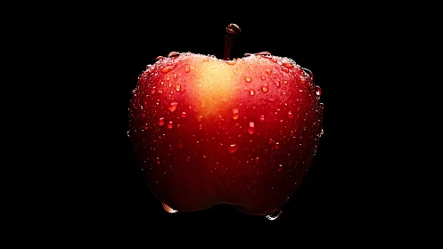 High-contrast macro of wet red apple on pure black backdrop