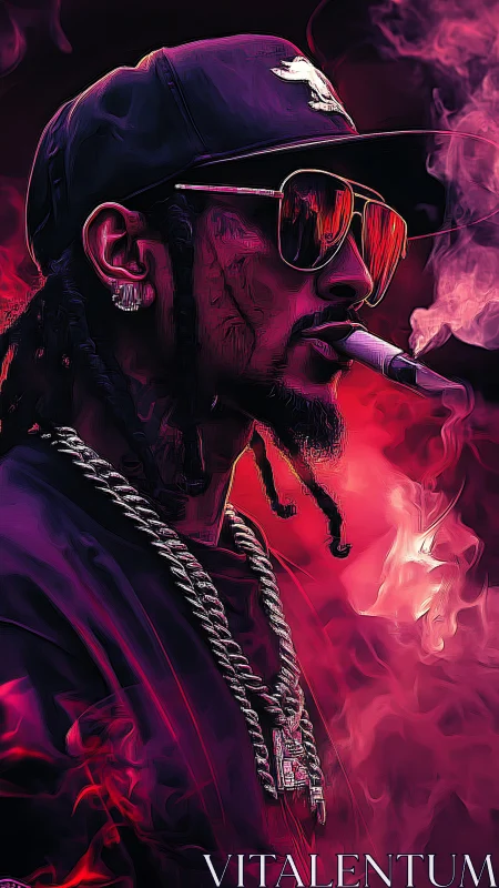 Neon smoke crowns a streetwise silhouette in molten magenta haze