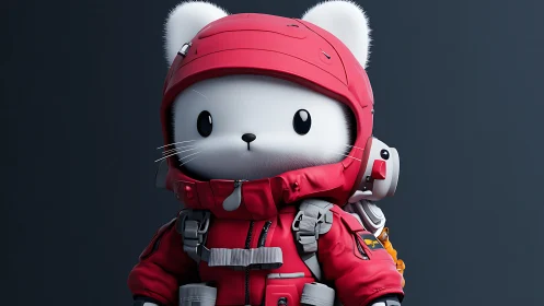 Highly rendered white cat astronaut in red pressure suit portrait