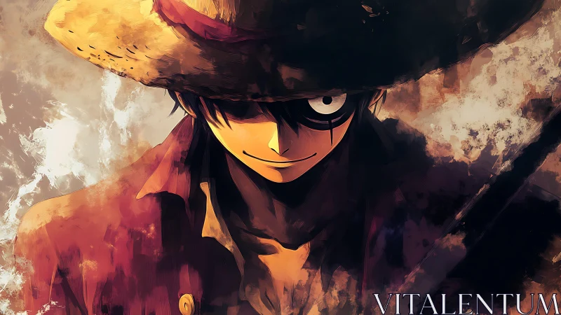 High-contrast anime pirate portrait with dynamic brush textures