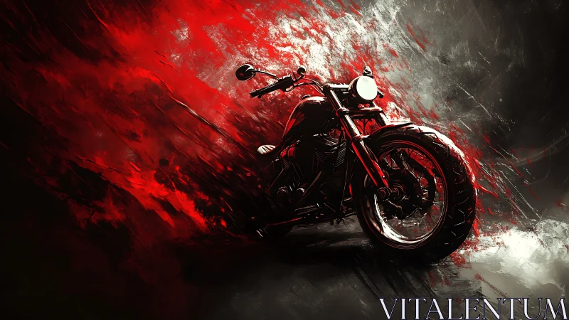 Custom motorcycle on red and black abstract background.