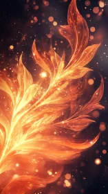 Luminous fiery leaves swirling in a cosmic ember bloom.