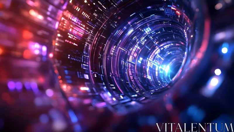 Futuristic digital tunnel with neon lights and glowing circuitry, sci-fi art. Futuristic digital tunnel with neon lights and glowing circuitry, sci-fi art.