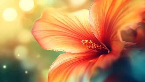 Hibiscus Flower with Gradient Bokeh Lighting and Stamen Detail