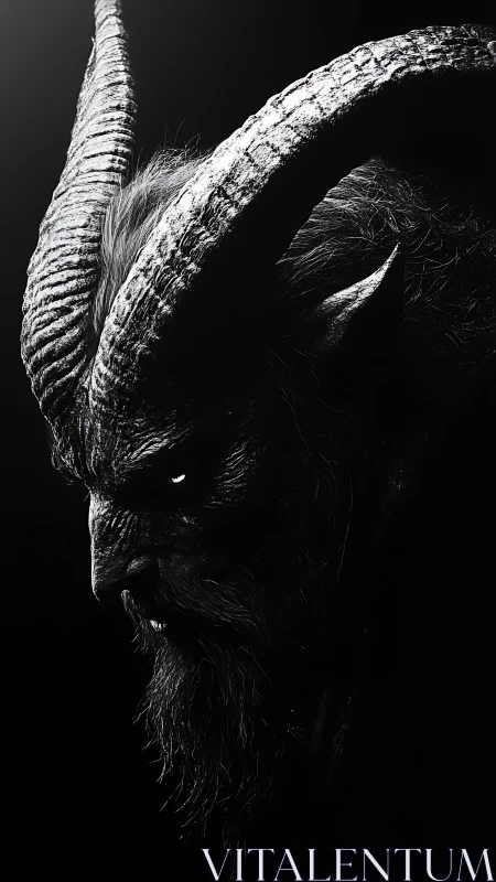 Brooding horned figure emerging from deep cinematic shadows.