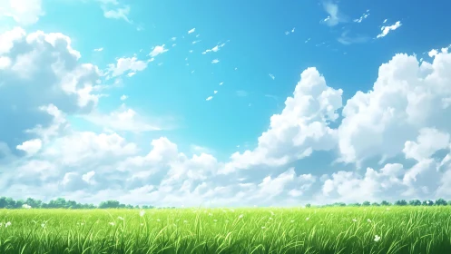 Summer sky drifts above a whispering sea of meadow grass.