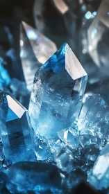 Towering blue quartz crystals glow in icy luminescence.