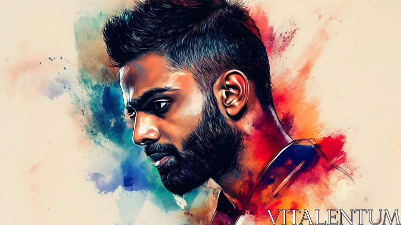 Colorful digital portrait of a man in side profile view.