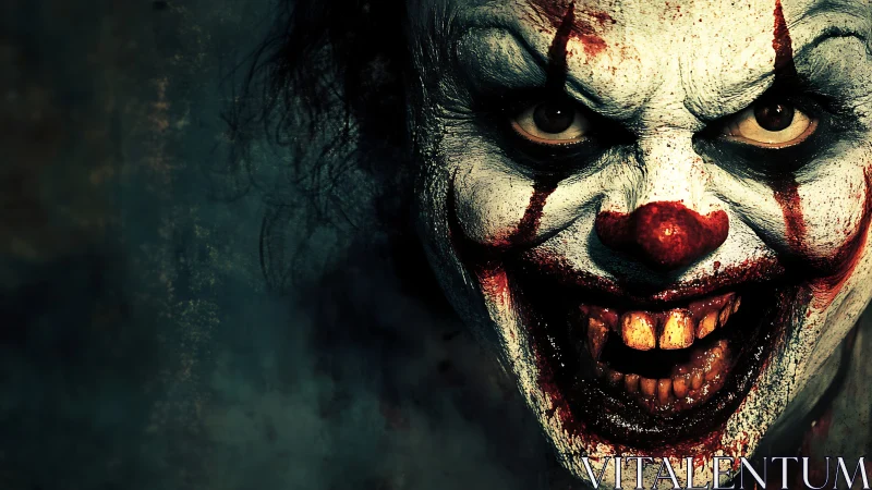 Close cropped portrait of sinister clown makeup figure.