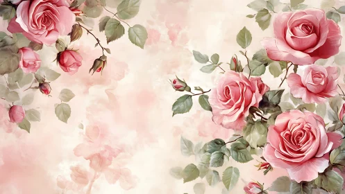 Romantic Pink Roses with Soft Watercolor Background.